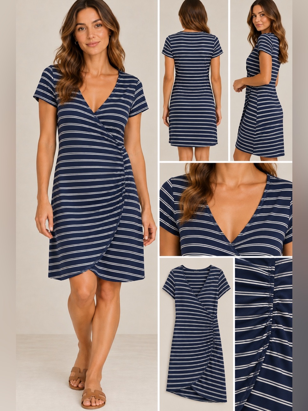 White House Black Market Navy and White Striped Wrap Swim Cover-Up Dress
